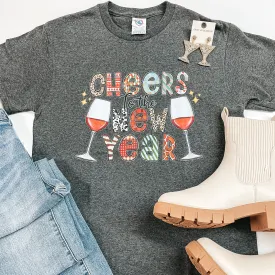 Cheers To The New Year Short Sleeve Graphic Tee in Charcoal Grey