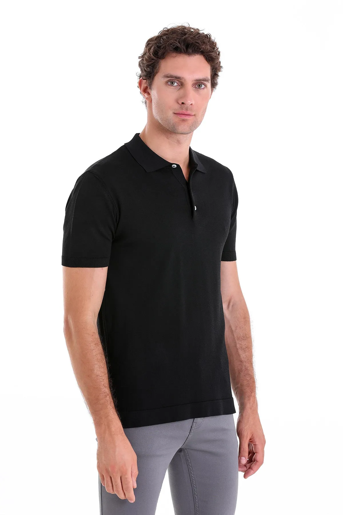 Comfort Fit Basic Black Polo T-Shirt