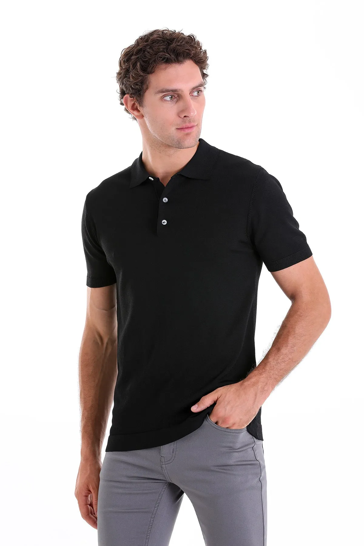 Comfort Fit Basic Black Polo T-Shirt