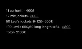 Custom handpick 11 carhartt jackets, 12 mix jackets, 50 Levi's jackets, 100 Levi's 550/60