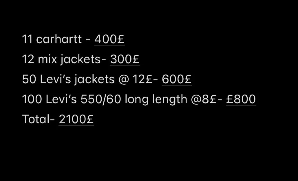 Custom handpick 11 carhartt jackets, 12 mix jackets, 50 Levi's jackets, 100 Levi's 550/60