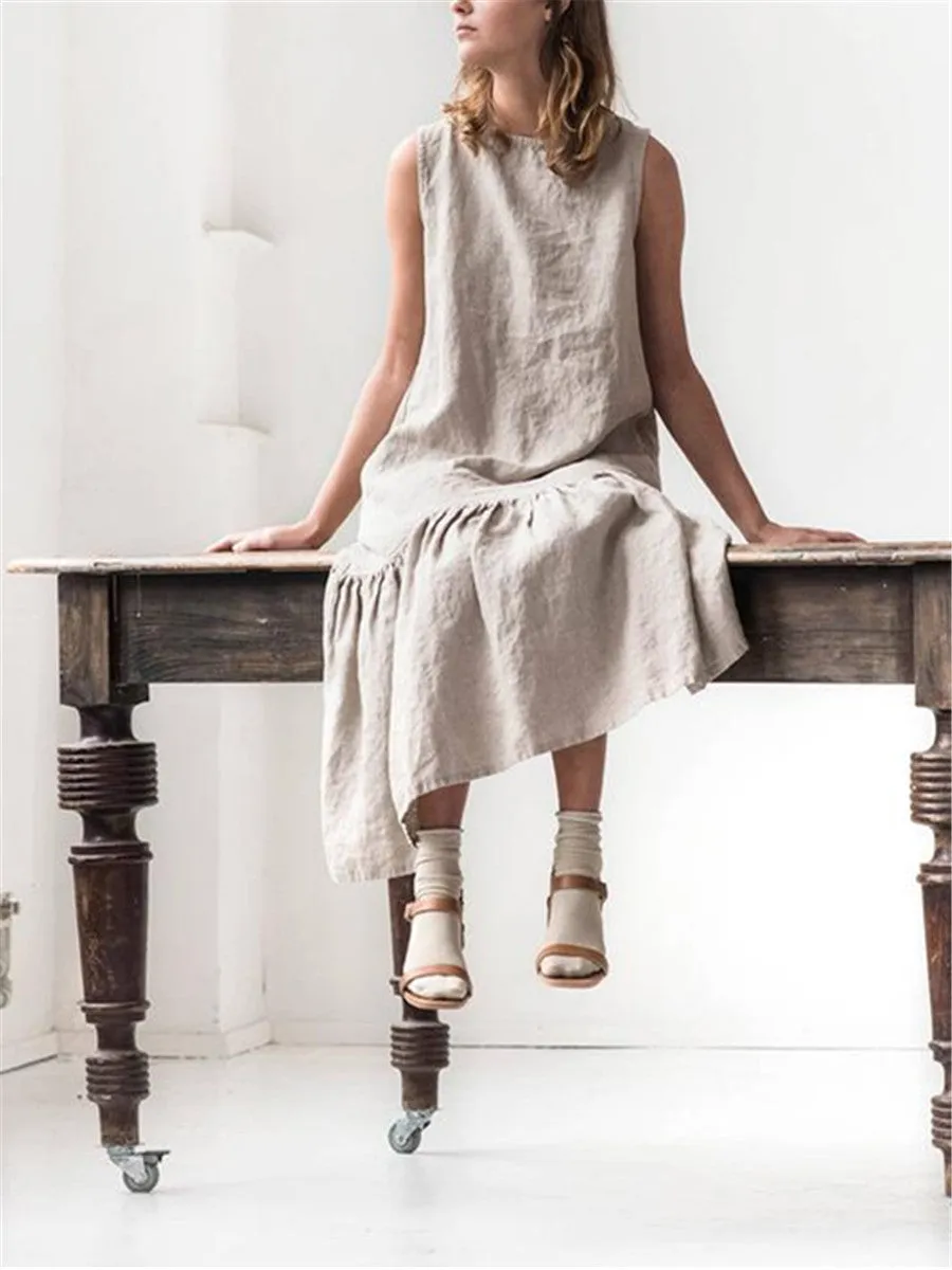 Drop Ruffle Soft Linen Maxi Dress