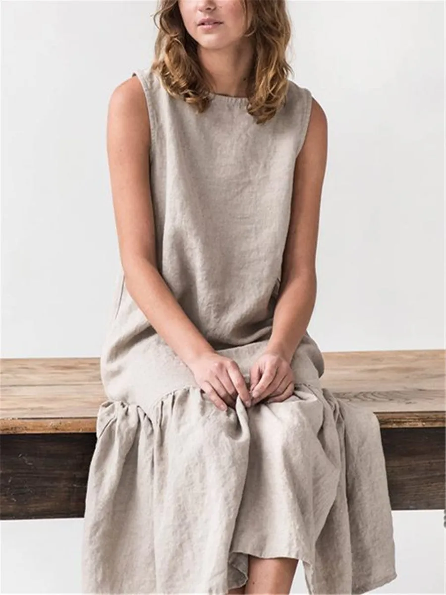 Drop Ruffle Soft Linen Maxi Dress