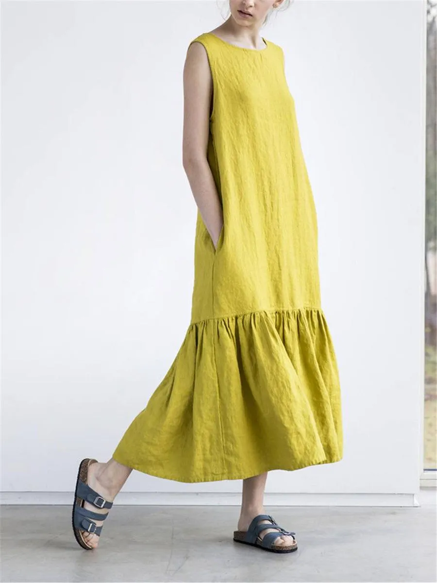 Drop Ruffle Soft Linen Maxi Dress