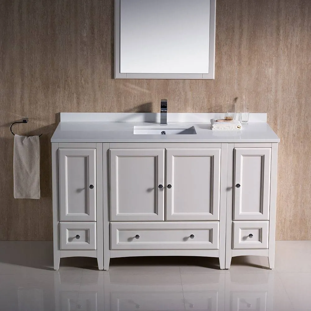 Fresca FVN20-123012AW Oxford 54" Traditional Bathroom Vanity with 2 Side Cabinets in Antique White