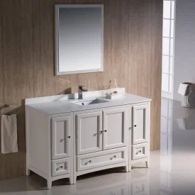 Fresca FVN20-123012AW Oxford 54" Traditional Bathroom Vanity with 2 Side Cabinets in Antique White