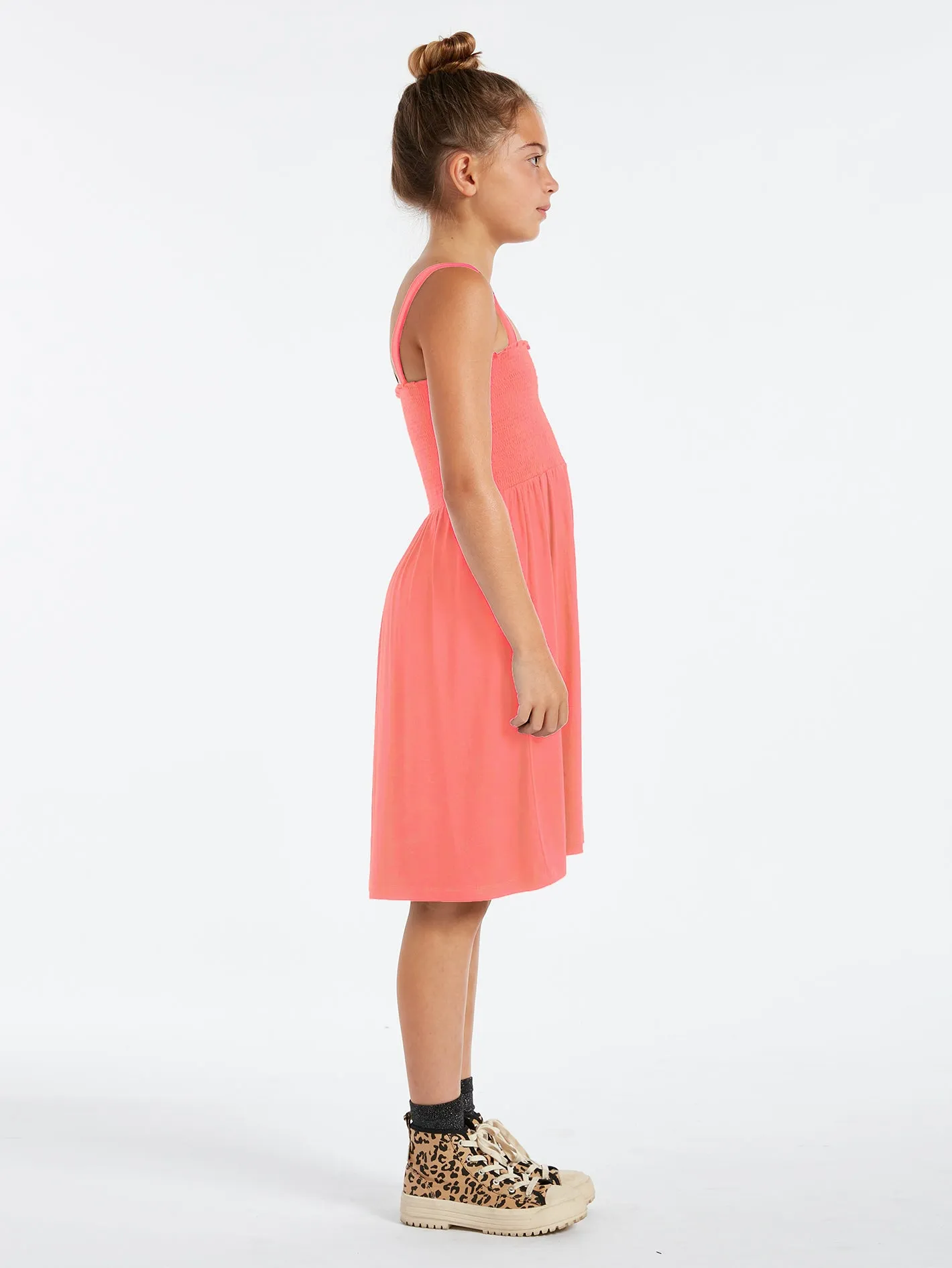 Girls Swingin Summer Dress - Electric Coral