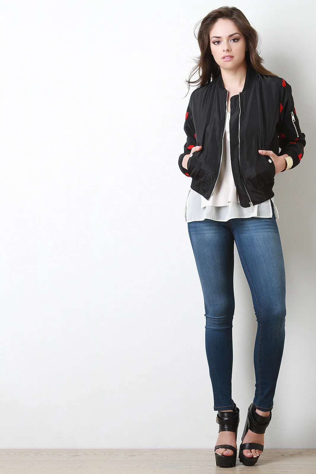 Kisses Zip Up Bomber Jacket