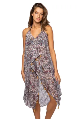 Maxi Tassel Sun Dress Coverup in Blue Paisley Bliss  Print