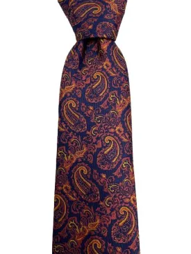 Men's Navy Tie with Burnt Red and Orange Paisley Design