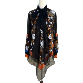 Neiman Marcus Vintage Women's Floral Print Sheer Long Sleeve Neck Bow Blouse -10