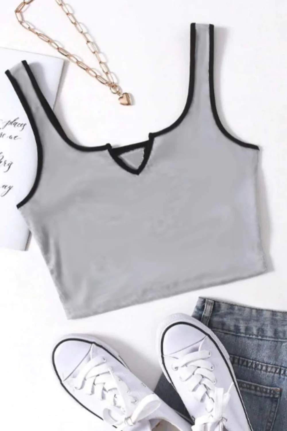 Notch Neck Ringer Tank Top