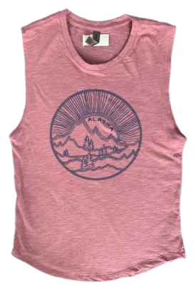 Oblivious Mountains Trees Sun Alaska Rose Tank Top