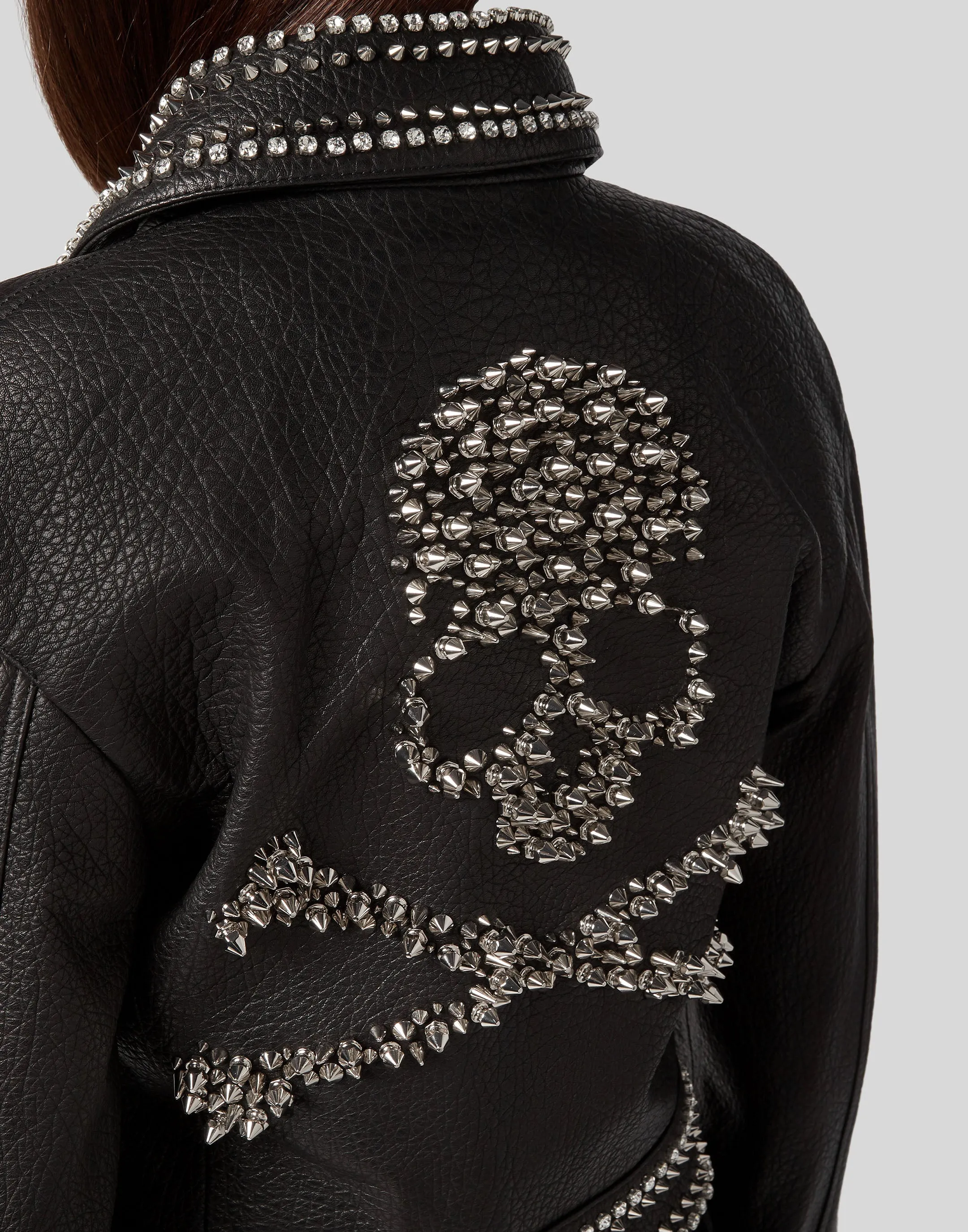 Philipp Plein Studs Skull Leather Jacket Size S