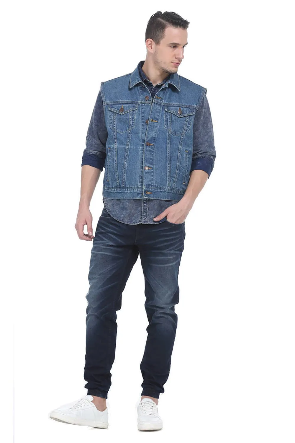 Slim Fit Denim Sleeveless Jacket