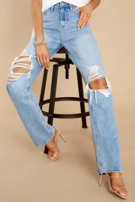 Vividly Dreaming Light Wash Distressed Straight Jeans